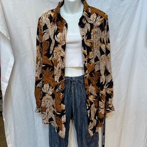 Black Palm Leaf Print Beach Shirt